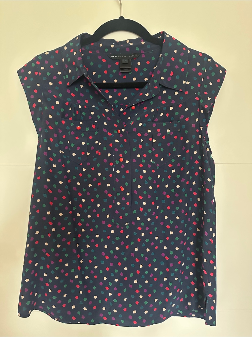 Marc by Marc Jacobs Navy Multicolor Dot Cap-Sleeve Blouse